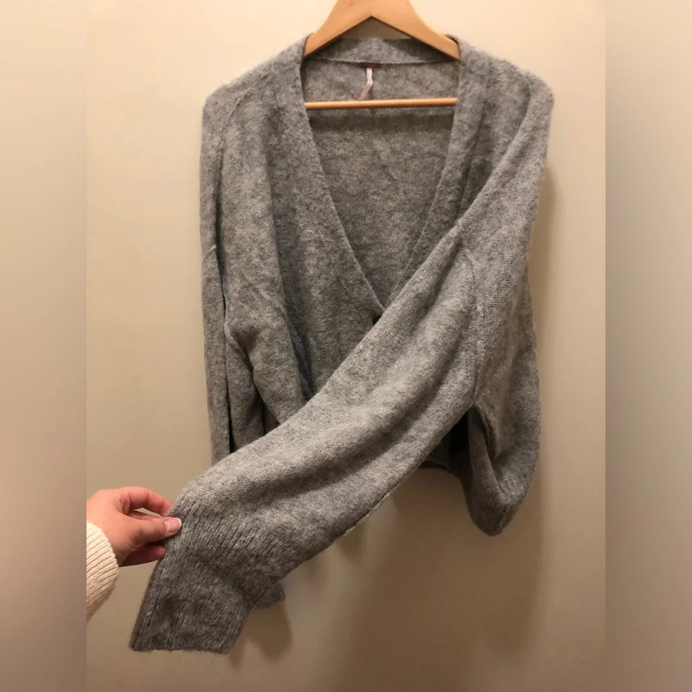 Free People Textured Grey Alpaca Blend Cardigan Medium - Picture 7 of 8